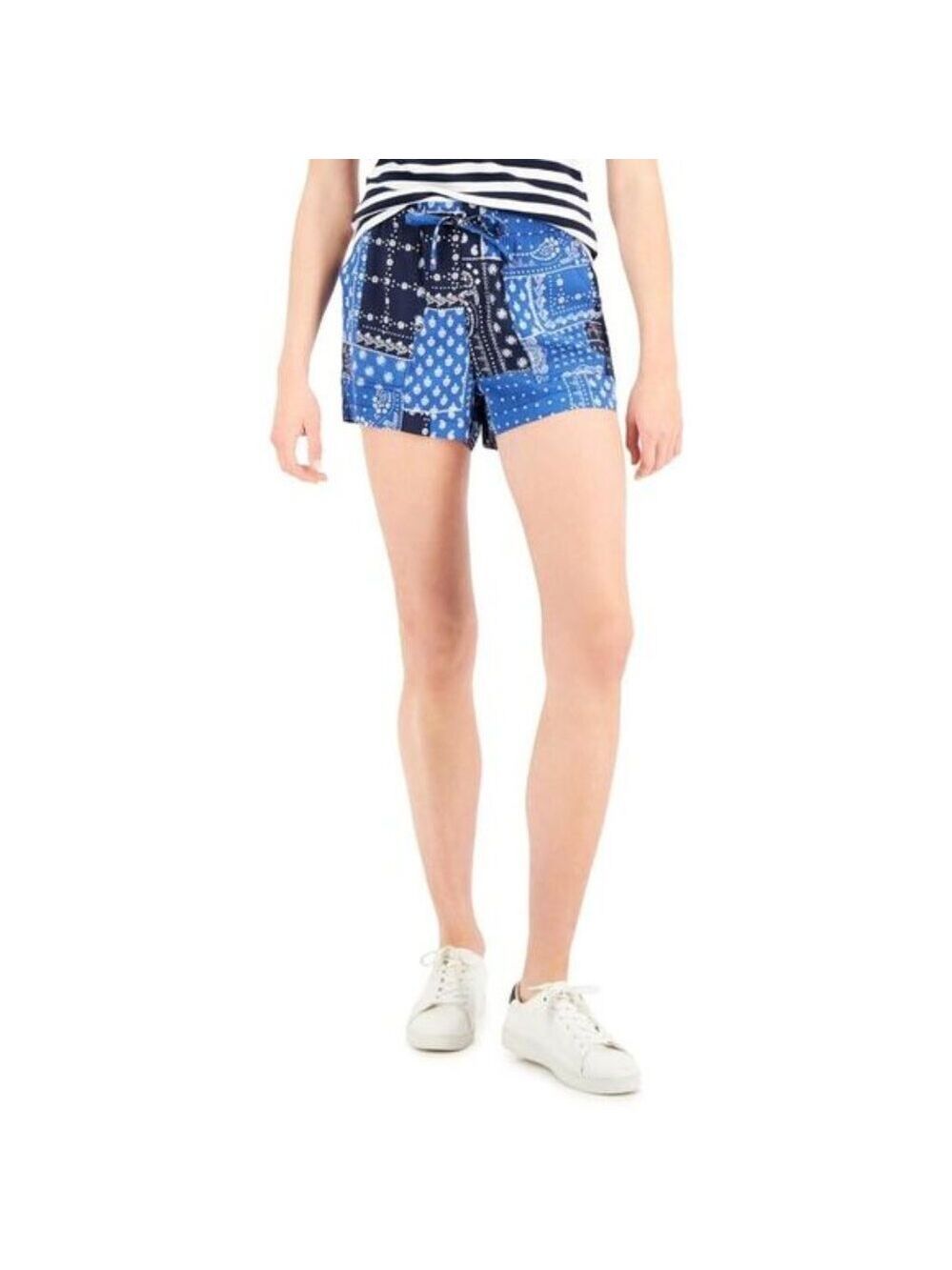 NWOT Tommy Jeans Women's Bandana Blue Woven Paisley Pull On Dress Shorts Size XL